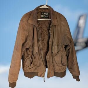 U2 Wear Me Out Vintage Men's L Brown Leather Heavy Bomber Jacket sketchy zipper